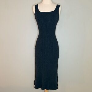 MM Lafleur Dark Grey Midi Ribbed Sweater Knit Tank Dress